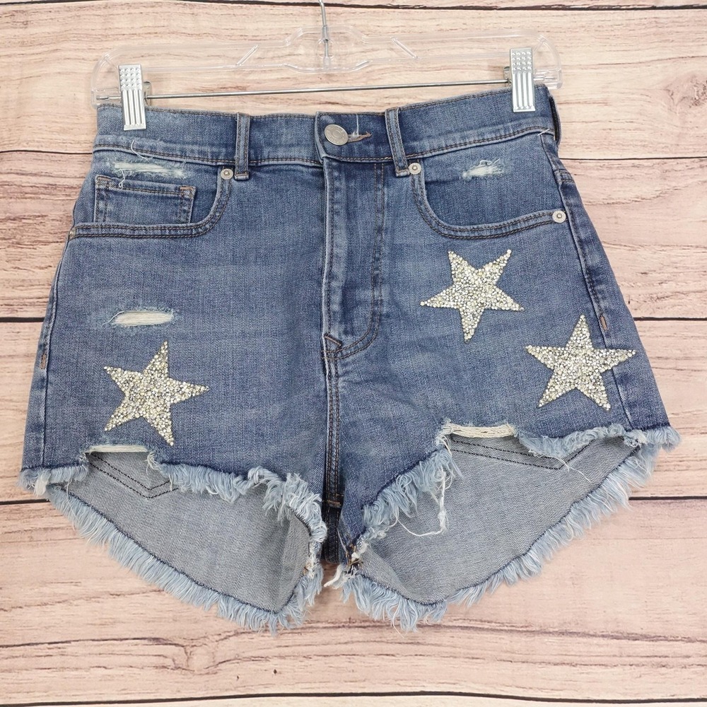 Express Cut-Off Denim Shorts Womens 0 Blue Shortie High Rise 26 Waist 2.5 Inseam